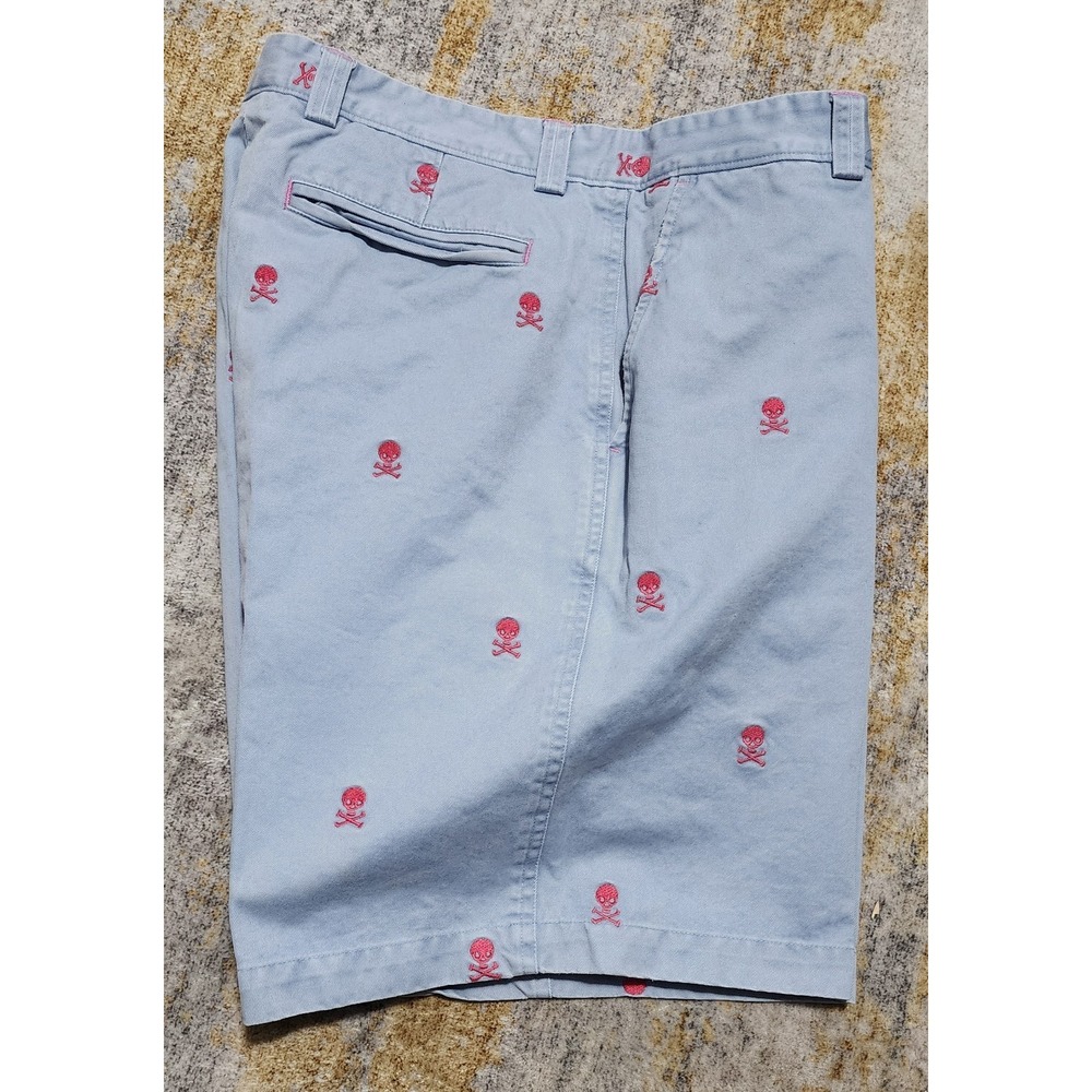 J McLaughlin Mens Blue Pink Skull Crossbones Flat Front Chino Shorts Size 34